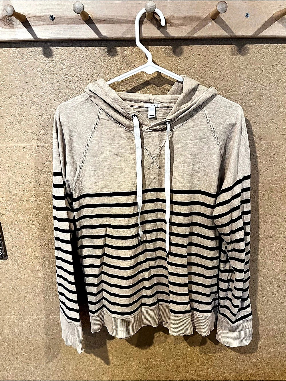 J.Crew Striped Pullover Hoodie in Beige & Black Size Medium Like New